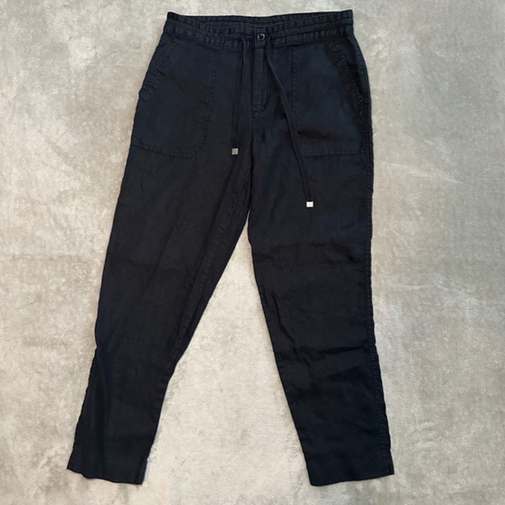 Lauren‎ Ralph Lauren Linen Pants Women 4 Black Drawstring Tapered Resort Coastal